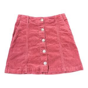 Forever 21 LA Corduroy Maroon Women Skirt Button Front Small Y2K Style Mini